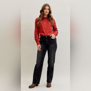 Judy Blue MR Black Wash Straight Jeans Western Seam Detail Neutral Various NEW